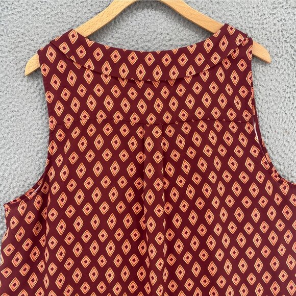 ModCloth 2X Plus Brown Pattern Sleeveless Collared V Neck Blouse Pullover Casual - Picture 4 of 10